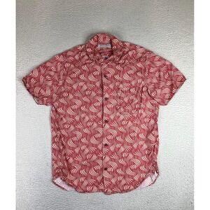 Outerknown Shirt Mens Medium Red Geometric Lyocell Linen Short Sleeve Button Up